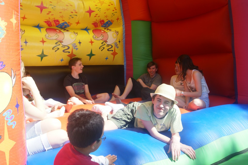 Chilling out on the Bouncy Castle!